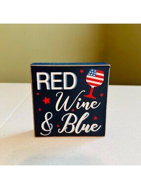 Red WINE & Blue Fourth of July decoration tiered tray Independence Day Patriotic